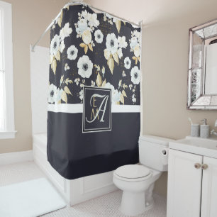 Monogrammed Navy Blue White Floral Decor Anemone