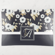 Monogrammed Navy Blue White Floral Decor Anemone