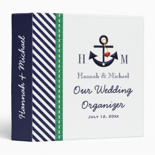 Monogrammed Navy Green Anchor Wedding Organizer Binder
