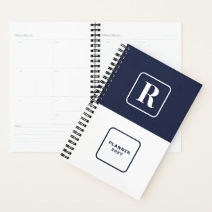 Monogrammed Navy White Diary  Planner