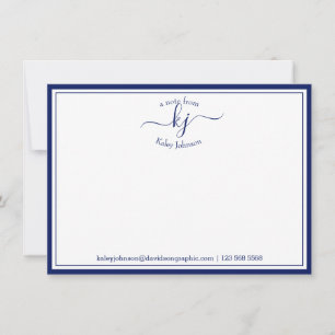 Monogrammed Navy White From The Desk Of Note Card