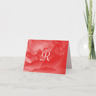 Monogrammed Note Card Coral Pink Rose