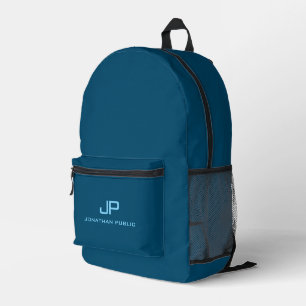 Monogrammed Ocean Blue Solid Colour Personalized Printed Backpack