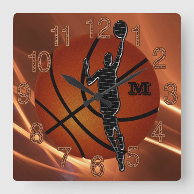 Monogrammed or Number Cool Boys Basketball Clocks (Front)