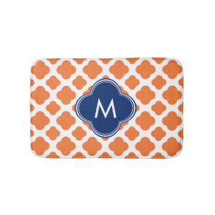 Monogrammed Orange and Royal Blue Quatrefoil Bath Mat