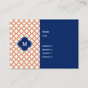 Monogrammed Orange  and Royal Blue Quatrefoil Business Card