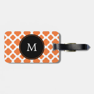 Monogrammed Orange and White Quatrefoil Pattern Luggage Tag