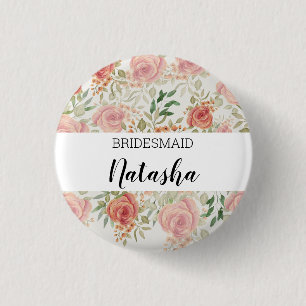 Monogrammed Orange Blush Roses Watercolor 1 Inch Round Button