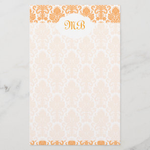 Monogrammed Orange Damask Stationery