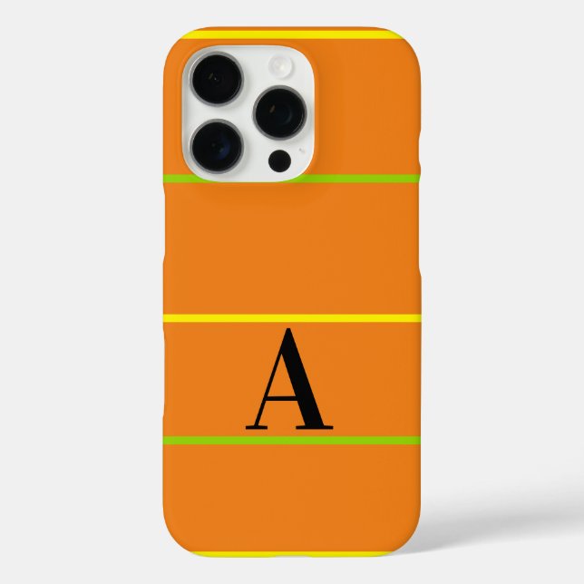 Monogrammed Orange Green Stripes Case-Mate iPhone Case (Back)