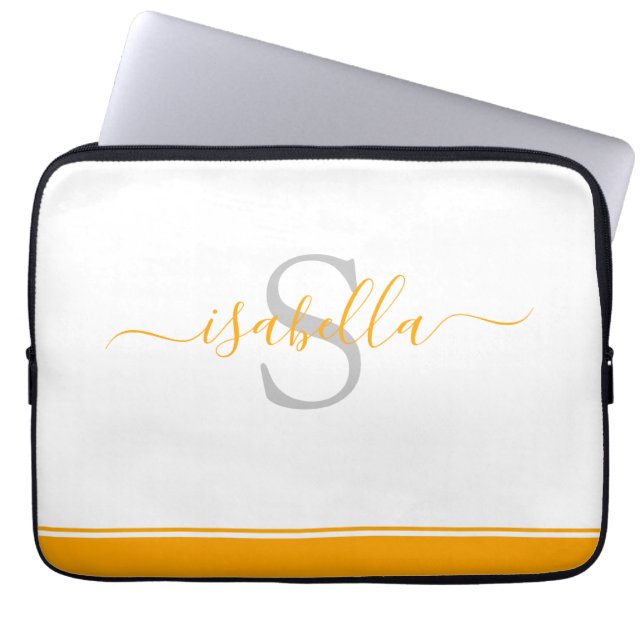 Monogrammed Orange Script Laptop Sleeve (Front)