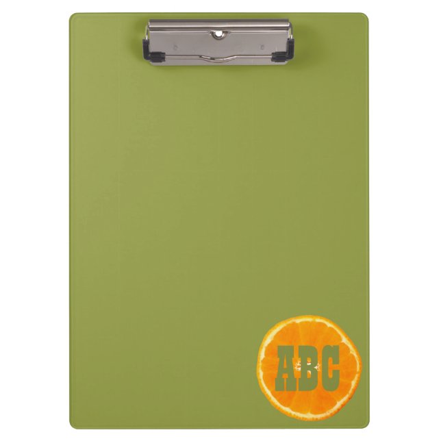 Monogrammed Orange Slice on Green Background Clipboard (Front)