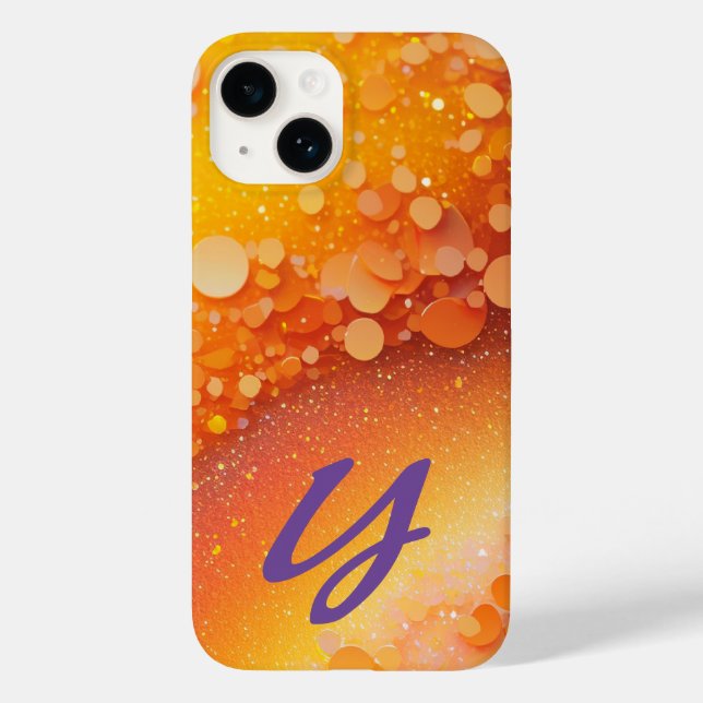 Monogrammed Orange Yellow Glitter Case-Mate iPhone Case (Back)