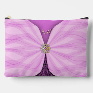 Monogrammed Orchid Pink Jewel Textile Illusion   Accessory Pouch