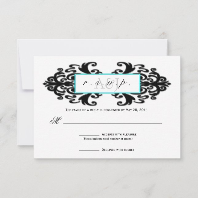 Monogrammed Ornamental Damask RSVP (Front)