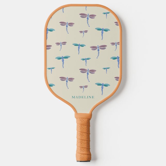 Monogrammed Painted Dragonflies Pattern Add Name Pickleball Paddle (Front)