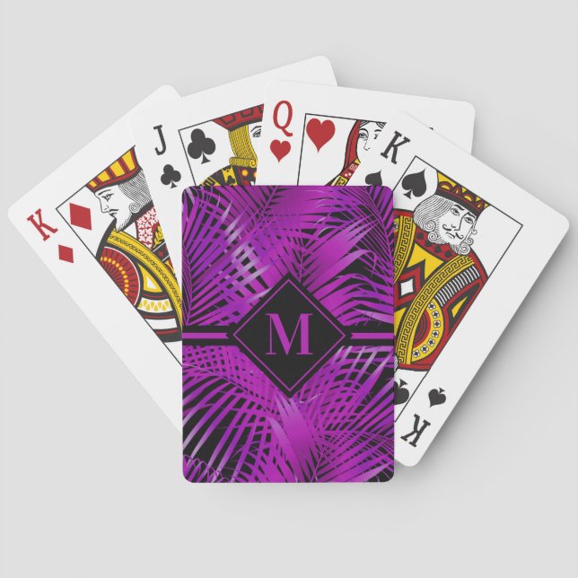 Monogrammed Palm Purple Playing Cards (Back)