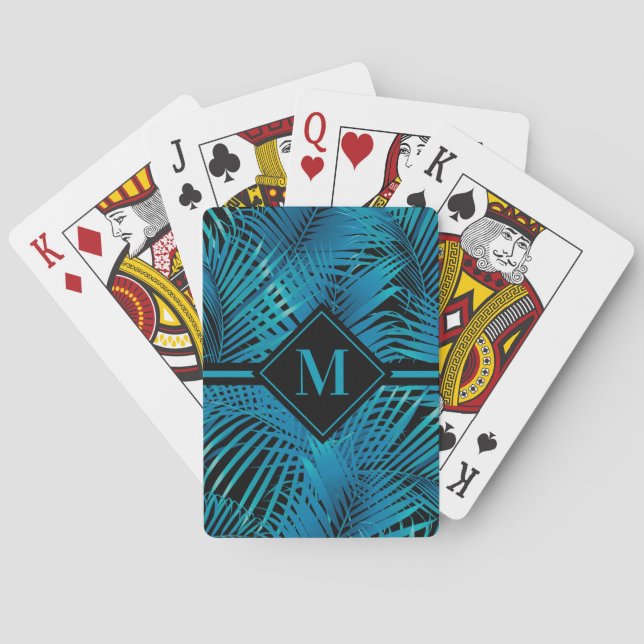 Monogrammed Palm Turquoise Playing Cards (Back)