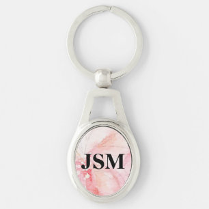Monogrammed Pastal Pink Floral Watercolor Keychain