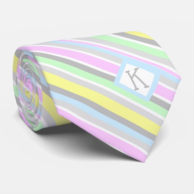 Monogrammed Pastel Diagonal Stripes Tie (Rolled)