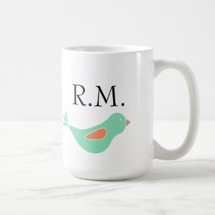 Monogrammed Pastel Green Bird Coffee Mug