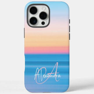Monogrammed Pastel Ocean Sunset Feminine Custom iPhone 16 Pro Max Case
