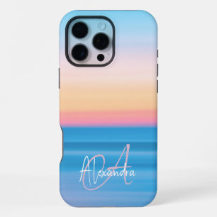Monogrammed Pastel Ocean Sunset Feminine Custom iPhone 16 Pro Max Case