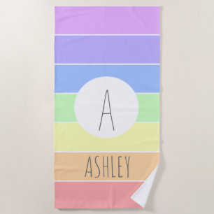 Monogrammed Pastel Rainbow Colourful Stripes Beach Towel