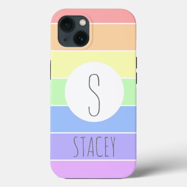Monogrammed Pastel Rainbow Colourful Stripes  Case-Mate iPhone Case (Back)