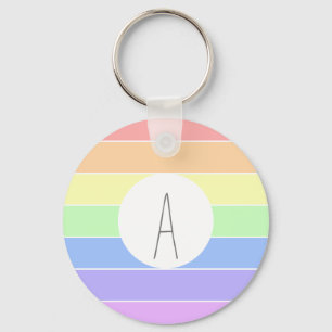 Monogrammed Pastel Rainbow Colourful Stripes Keychain