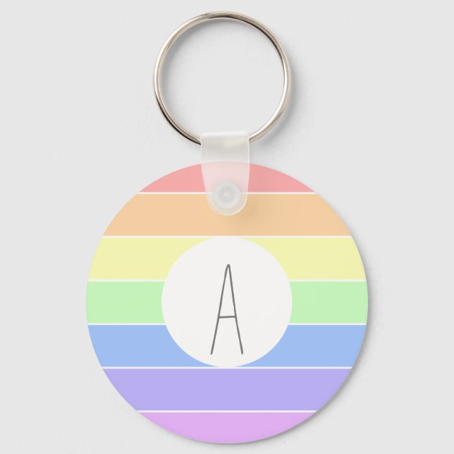 Monogrammed Pastel Rainbow Colourful Stripes Keychain (Front)