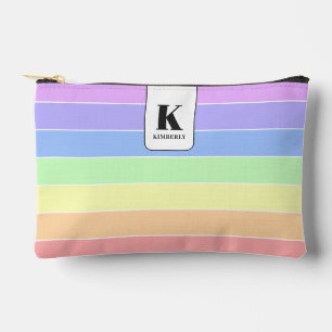 Monogrammed Pastel Rainbow Colourful Stripes Moder Accessory Pouch