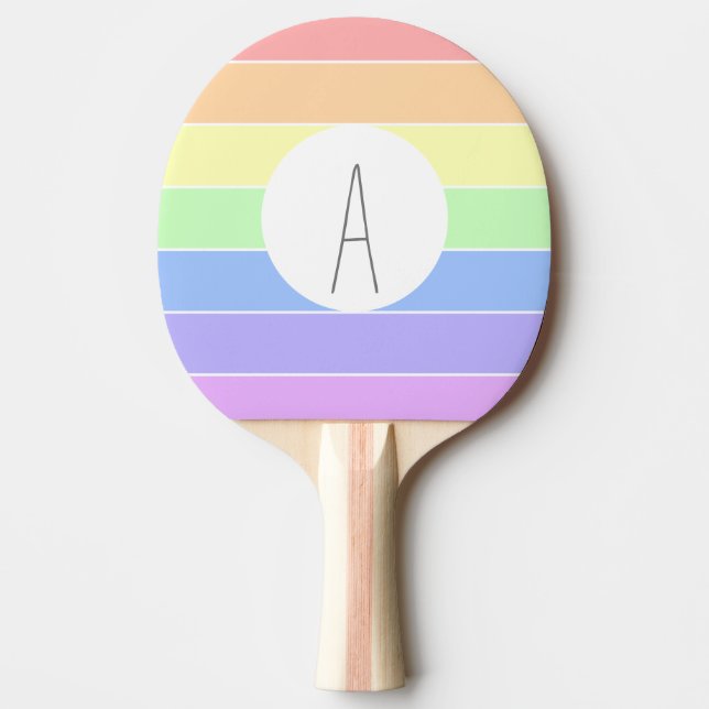 Monogrammed Pastel Rainbow Colourful Stripes   Ping Pong Paddle (Front)