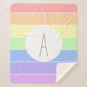 Monogrammed Pastel Rainbow Colourful Stripes Sherpa Blanket