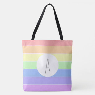 Monogrammed Pastel Rainbow Colourful Stripes  Tote Bag