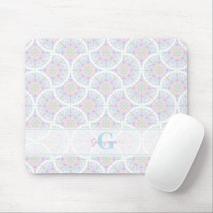 Monogrammed Pastel Rainbow Sundae Mandala Art Deco Mouse Pad