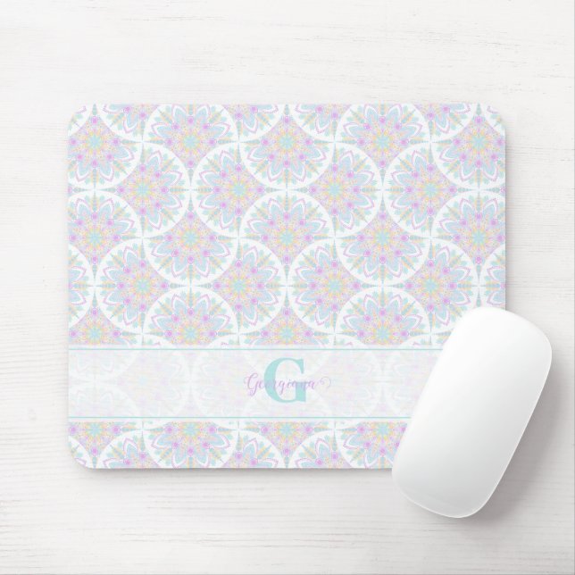 Monogrammed Pastel Rainbow Sundae Mandala Art Deco Mouse Pad (With Mouse)