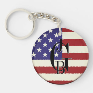 Monogrammed Patriotic American Flag Keychain