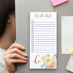 Monogrammed Peach and Gold Flowers To Do List Magnetic Notepad<br><div class="desc">Pretty magnetic notepad to personalize with your monogram. The template is set up for you to add your name and initial (but you can leave either section blank if you prefer to just have one or the other). This feminine design has peach, yellow and gold flowers with blue grey foliage...</div>