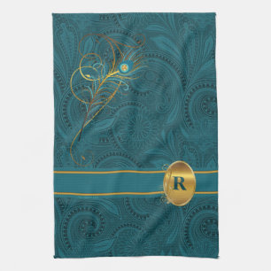 Monogrammed Peacock for the Kitchen Kitchen Towel