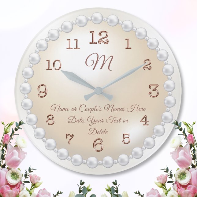 Monogrammed Pearls on Pearl Clock, Personalized Large Clock (30th Anniversary Gift for wife, couple. Thirtieth wedding anniversary gift. 30tg wedding anniversary)