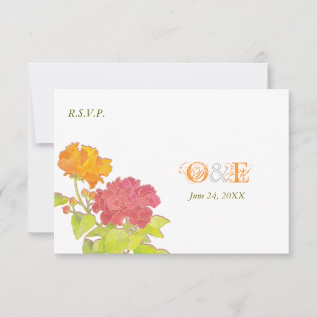 Monogrammed Peony Wedding RSVP Card (Front)