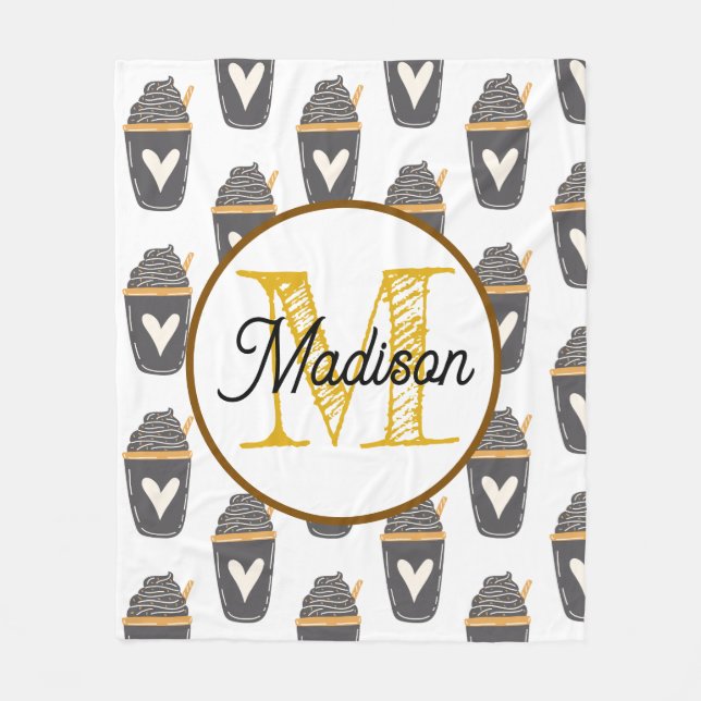 Monogrammed personalize fleece blanket coffee (Front)