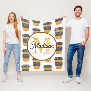 Monogrammed personalize fleece blanket coffee