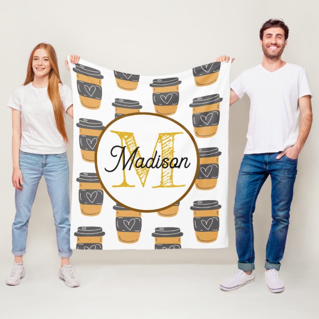 Monogrammed personalize fleece blanket coffee (In Situ)