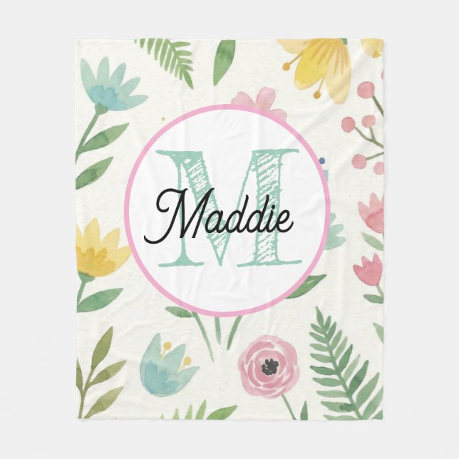 Monogrammed personalize fleece blanket florl (Front)