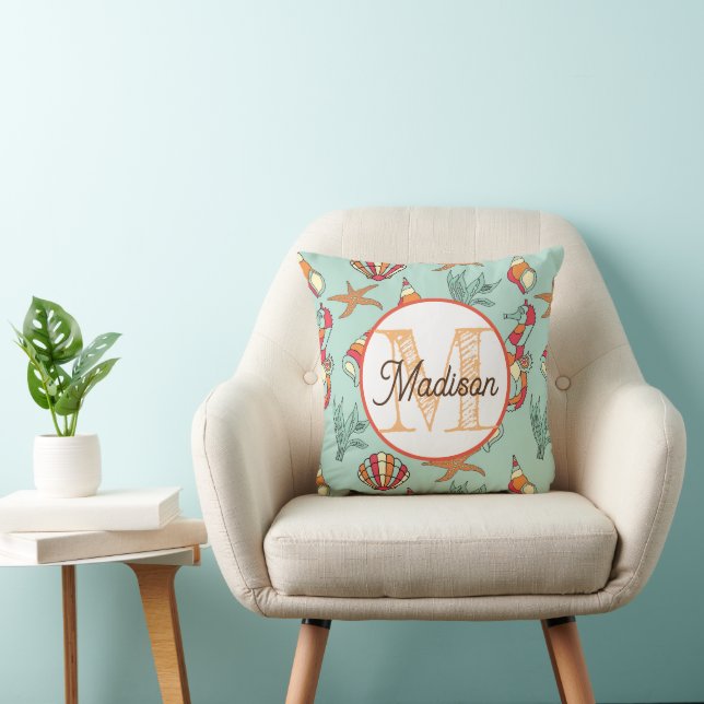 Monogrammed personalized beach theme pillow (Chair)