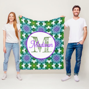 Monogrammed personalized cute cats fleece blanket