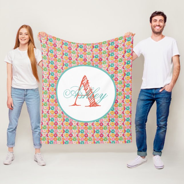 Monogrammed personalized doughnuts fleece blanket (In Situ)
