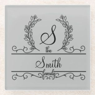Monogrammed Personalized Family Name  Glass Coaster